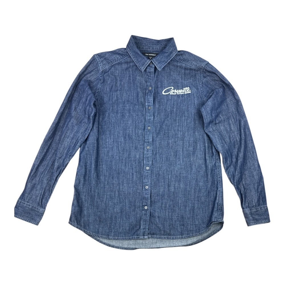 National Corvette Museum Denim Shirt Womens Small‎ Blue Button Up Port Authority